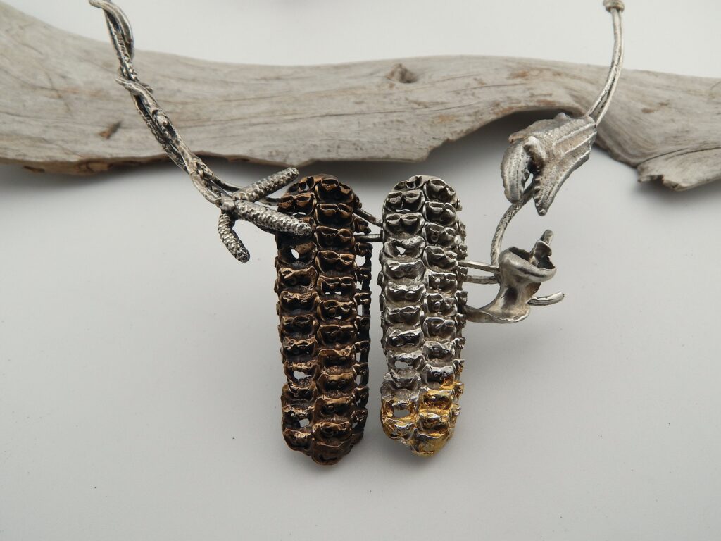 Crab Boil neckpiece Sterling silver, 24K Keum boo gold, bronze Cluster - 7cm x 6cm $450